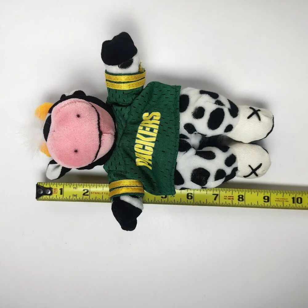 Vintage 1997 Green Bay Packers Cow Plush Stuffed Animal White Hair Jersey Mascot